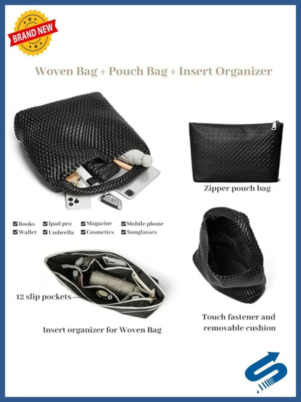 Woven Tote Bag Women Large Capacity Vegan Leather Hobo Purse with Pouch